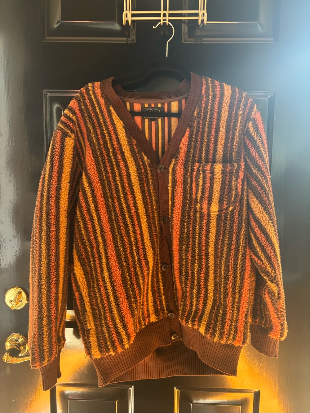 Striped V-Neck Cardigan Sweater - Brown & Orange